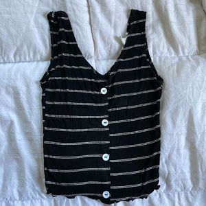 small black tank crop top with white buttons